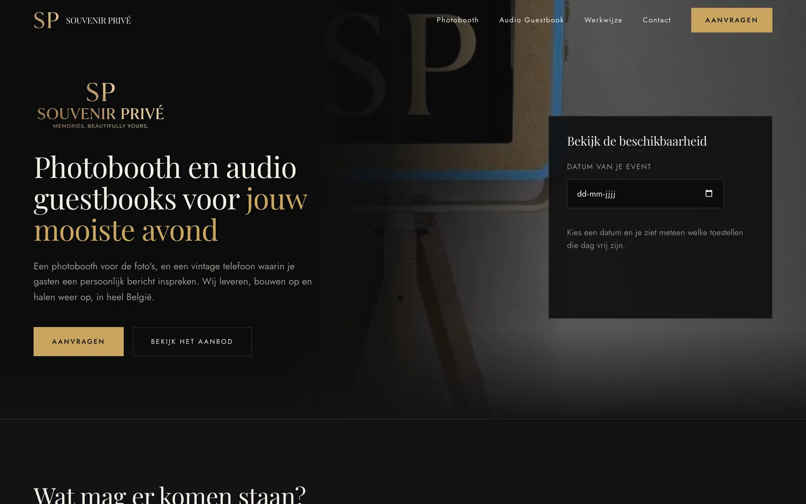 De startpagina van souvenirprive.be op een computer